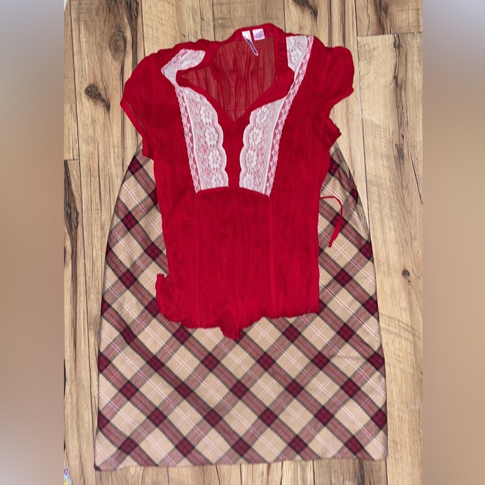 Plaid camel and Red Women's Skirt